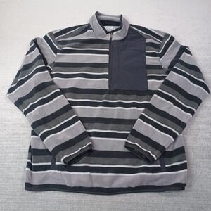 Duluth Trading Sweater Mens L Gray Fleece Striped Relaxed Fit 1/4 Zip Pullover